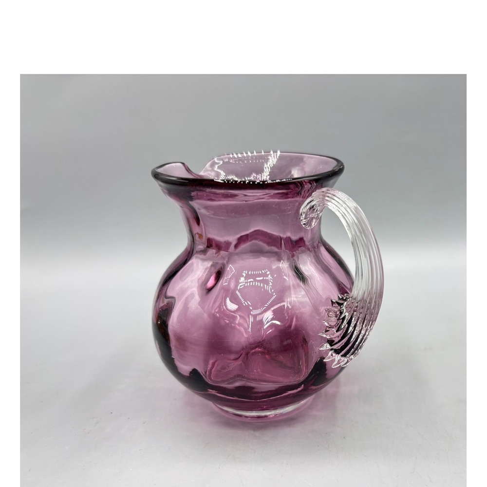 Vintage Cranberry Mini PItcher Creamer Glass 3.75" Hand Blown - Picture 4 of 7